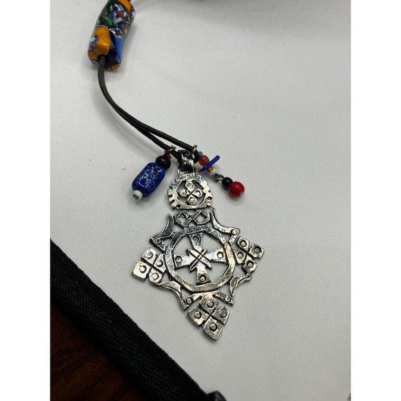Artisan Aztec Style Metal Pendant Dangles Bolo Tie Tube on a Leather Cord! - Picture 2 of 11